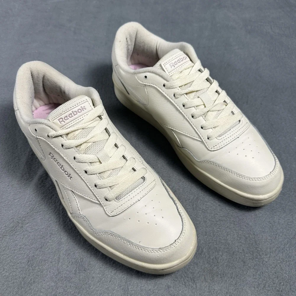 Reebok Court Advance Women's Size 9 Cream Purple Leather Sneakers Casual Shoes